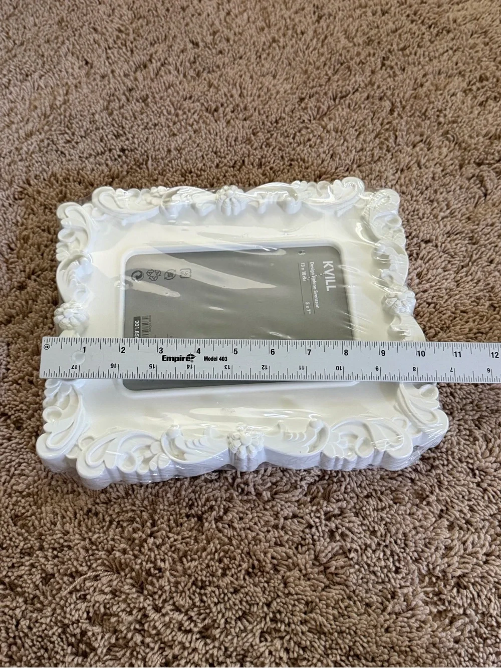 New in plastic IKEA KVILL Ornate White floral scroll Picture Frame 5x7 white